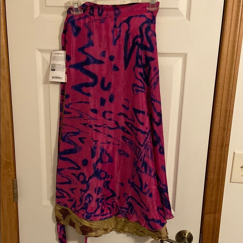 Pink Midi Wrap Skirt with Asymmetrical Tie Front